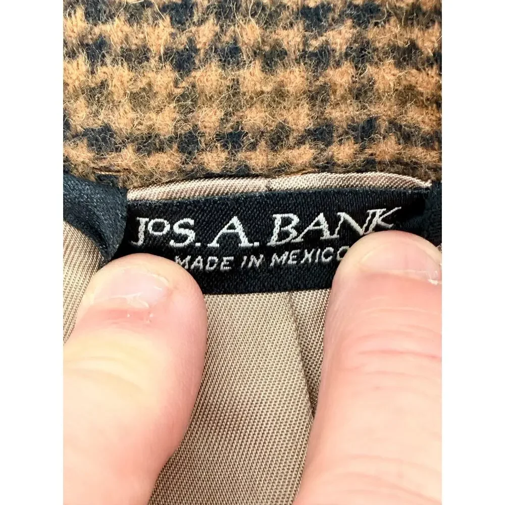 Jos A Bank 100% Camel Hair Sport Coat 44XL Houndstooth‎ Tan Navy Blazer 3-Button